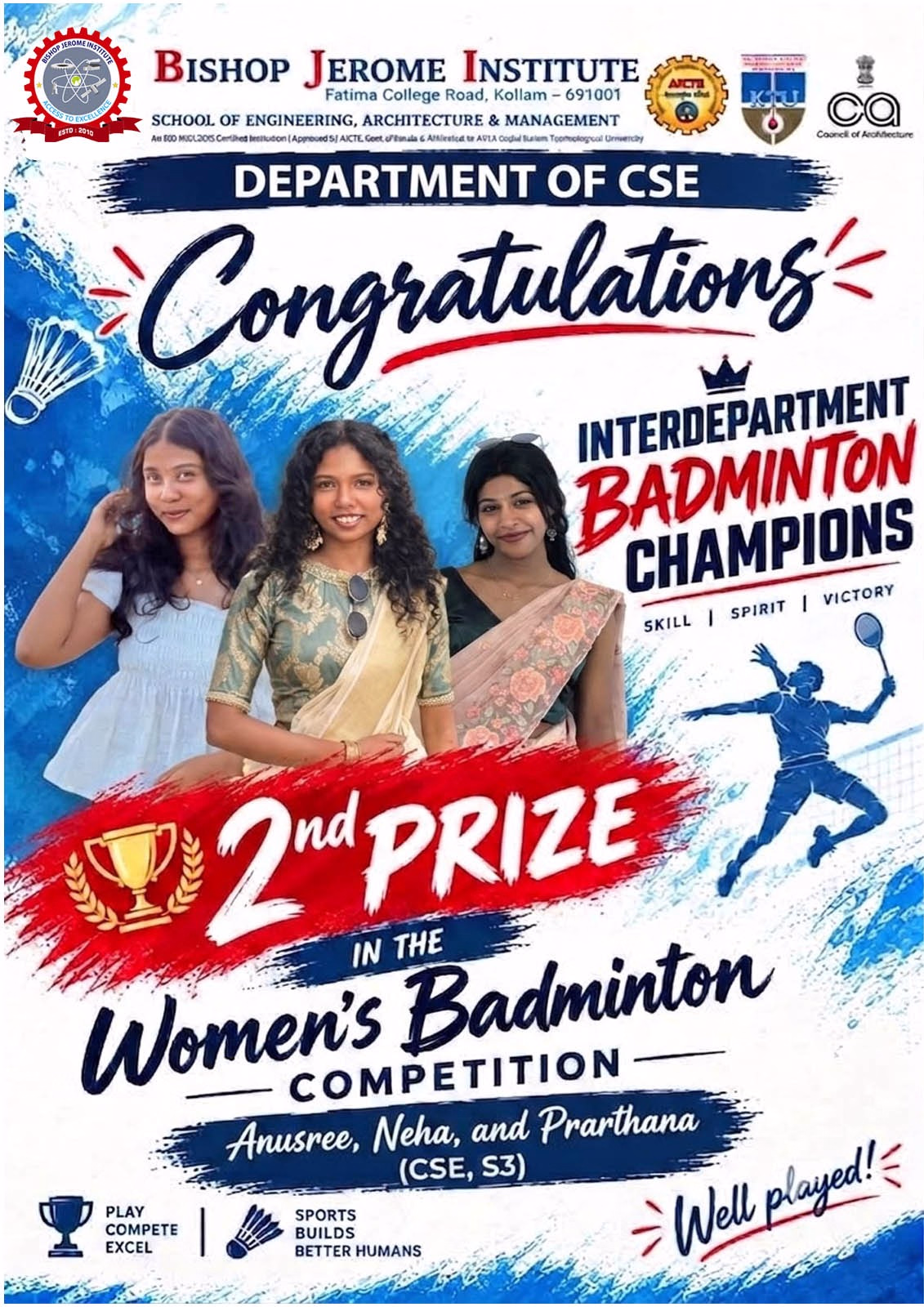 CSE Women’s Badminton Team Secures 2nd Prize in Interdepartment Championship